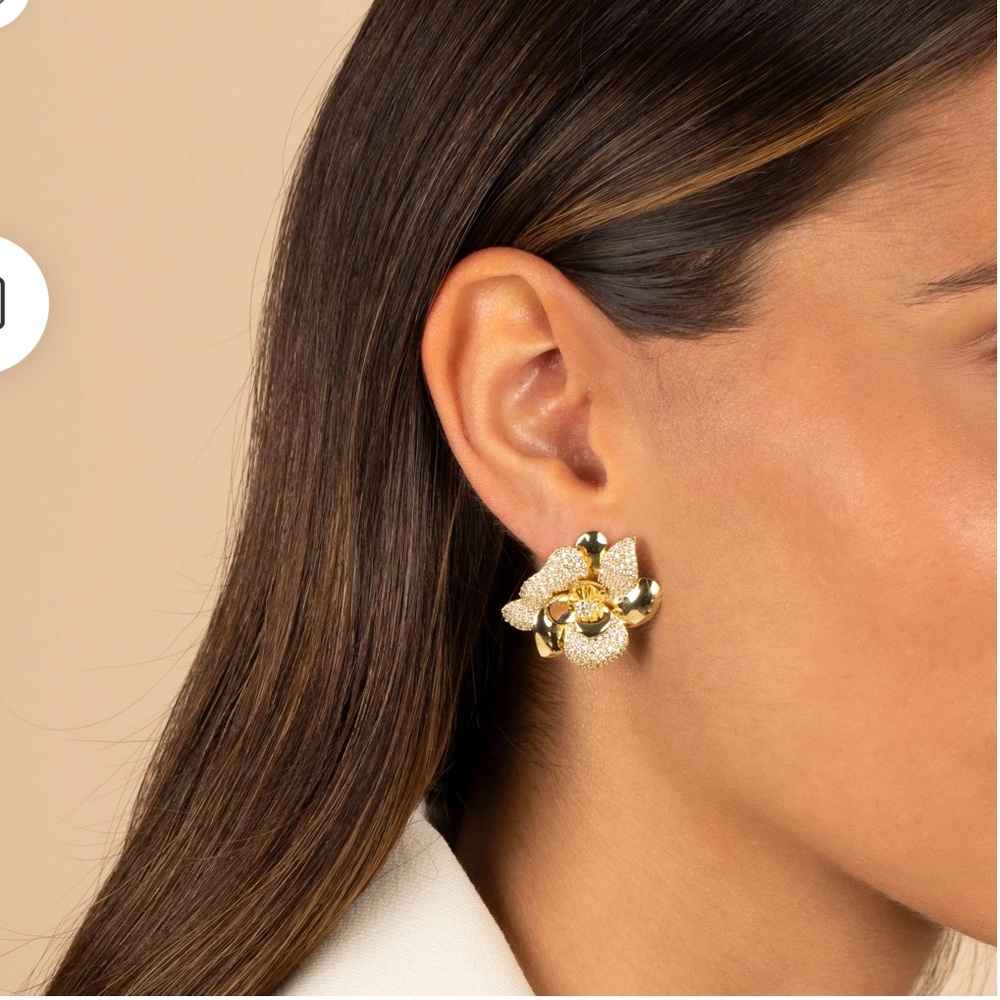 Adina Eden never worn earrings Solid/Pave Fancy Flower Stud Earring Crystal gold